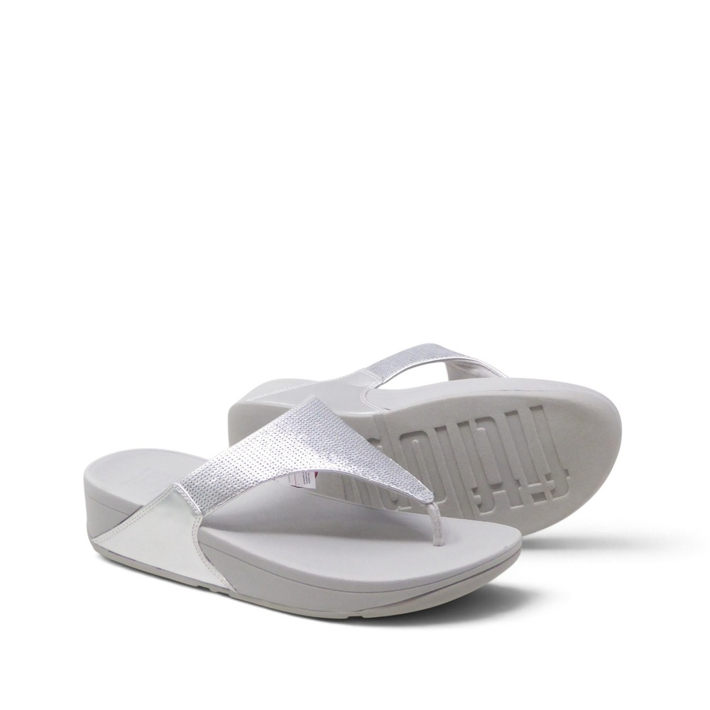 NEW FitFlop Womens Lulu Sequin Toe-Post Sandals Silver Flip Flops 10